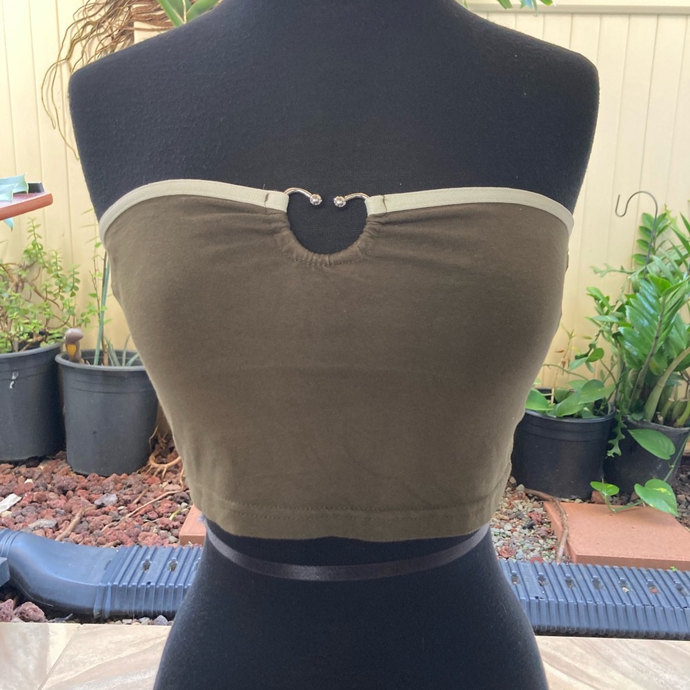 SHEIN $15 Khaki Strapless Crop Top size S